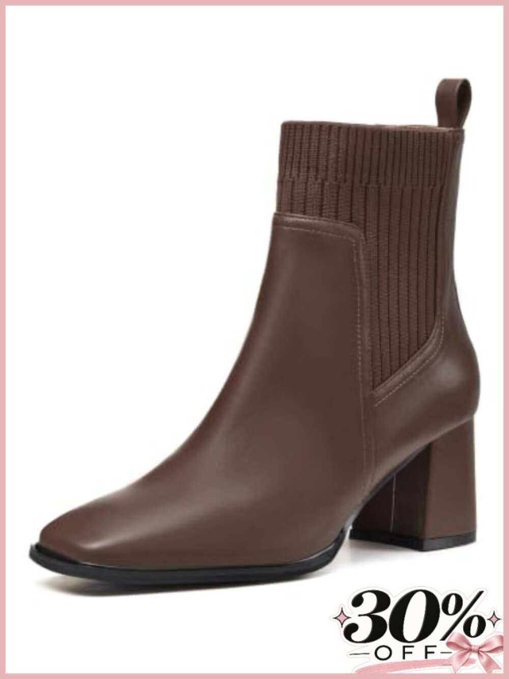 Faux Leather Slip On Ankle Boots Chunky Block Heel Square Toe Dress Booties